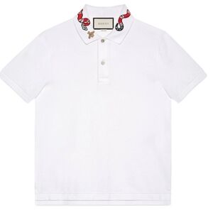 White Polo Shirt with Snake & Bee Logo Embroidery